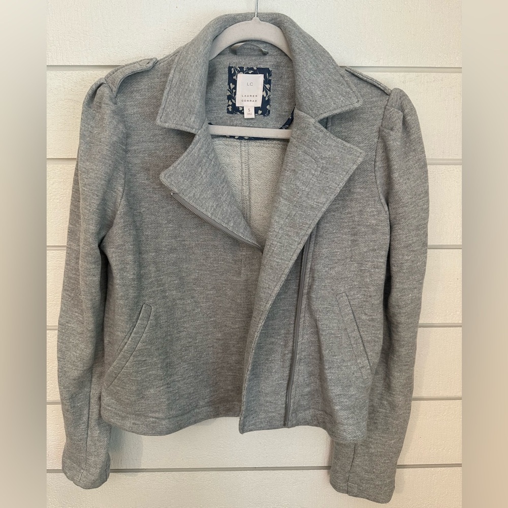 LC Lauren Conrad heather grey sweatshirt moto jacket